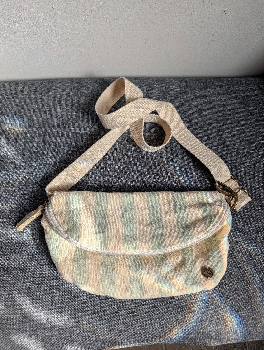 Billabong Cotton Striped Belt Bag Fanny Pack - Cream & Light Blue